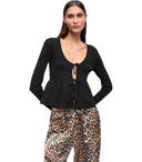 Ganni Black Cardigan med snørebånd