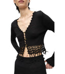 Ganni Black Crochet Cropped Cardigan