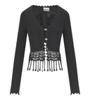 Ganni Black Crochet Cropped Cardigan