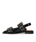 Ganni Black Croco Print Slingback Ballet Flat Shoe With Buckles