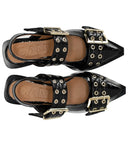 Ganni Black Croco Print Slingback Ballet Flat Shoe With Buckles