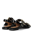 Ganni Black Croco Print Slingback Ballet Flat Shoe With Buckles