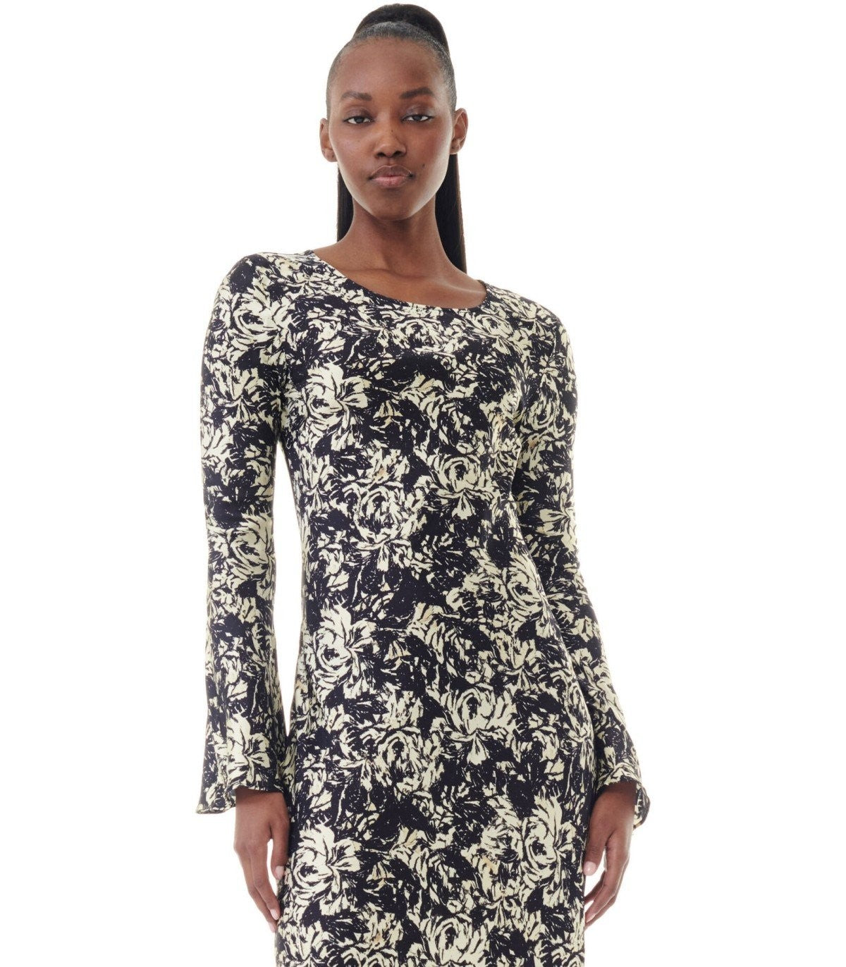 ganni floral silk dress Open-back floral-print satin maxi dress - multi