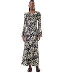 Ganni Black Floral Satin Long Dress