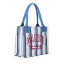 Ganni blauw gestreepte draagtas