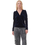 Ganni Blue Velvet Top