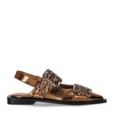Ganni bronze slingback ballet flad sko med spænder