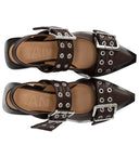 Ganni Brown Slingback Ballet Flat Shoe With Buckles