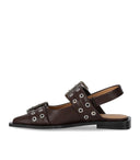 Ganni Brown Slingback Ballet Flat Shoe With Buckles