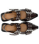 Ganni Borgoña Slingback Ballet Flat Shoe con hebillas