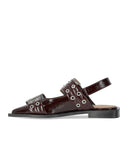 Ganni Borgoña Slingback Ballet Flat Shoe con hebillas