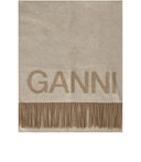 Bufanda de crema Ganni con logotipo