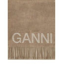 Bufanda de crema Ganni con logotipo