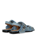Zapato plano de ballet slingback de mezclilla de mezclilla desvaída con hebillas