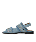 Zapato plano de ballet slingback de mezclilla de mezclilla desvaída con hebillas