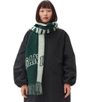 Ganni Green Logoed Scarf