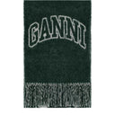Ganni Green Logoed Scarf