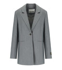 Ganni Grey Melange Single Breasted Blazer