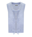 Ganni Heather Blue Sleeveless Cardigan With Bows