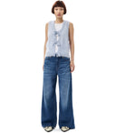 Ganni Heather Blue Sleeveless Cardigan With Bows