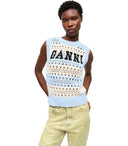 Ganni Light Blue Striped Knitted Vest