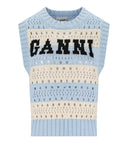 Ganni Light Blue Striped Knitted Vest