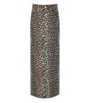 Ganni Long Denim nederdel med leopardprint