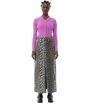 Ganni Long Denim nederdel med leopardprint
