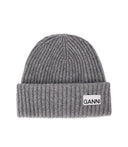 Ganni MÉlange Gray oversized geribbelde beanie