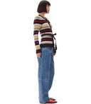 سترة غاني مخططة متعددة الألوان مع حزام