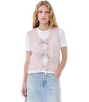 Ganni Pink Sleeveless Cardigan With Bows