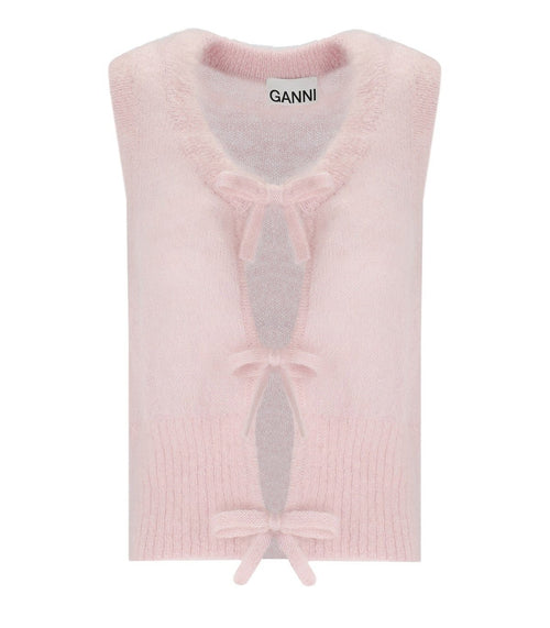 Ganni Pink Sleeveless Cardigan With Bows