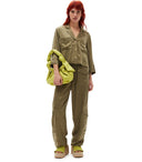 Ganni Satin Green Crop Shirt