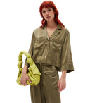 Ganni Satin Green Crop Shirt
