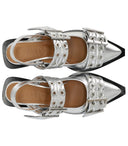 Ganni Silver Slingback Ballet Flat Shoe With Buckles