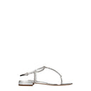 Miu Miu Women's Silver Leather Flip Flops
