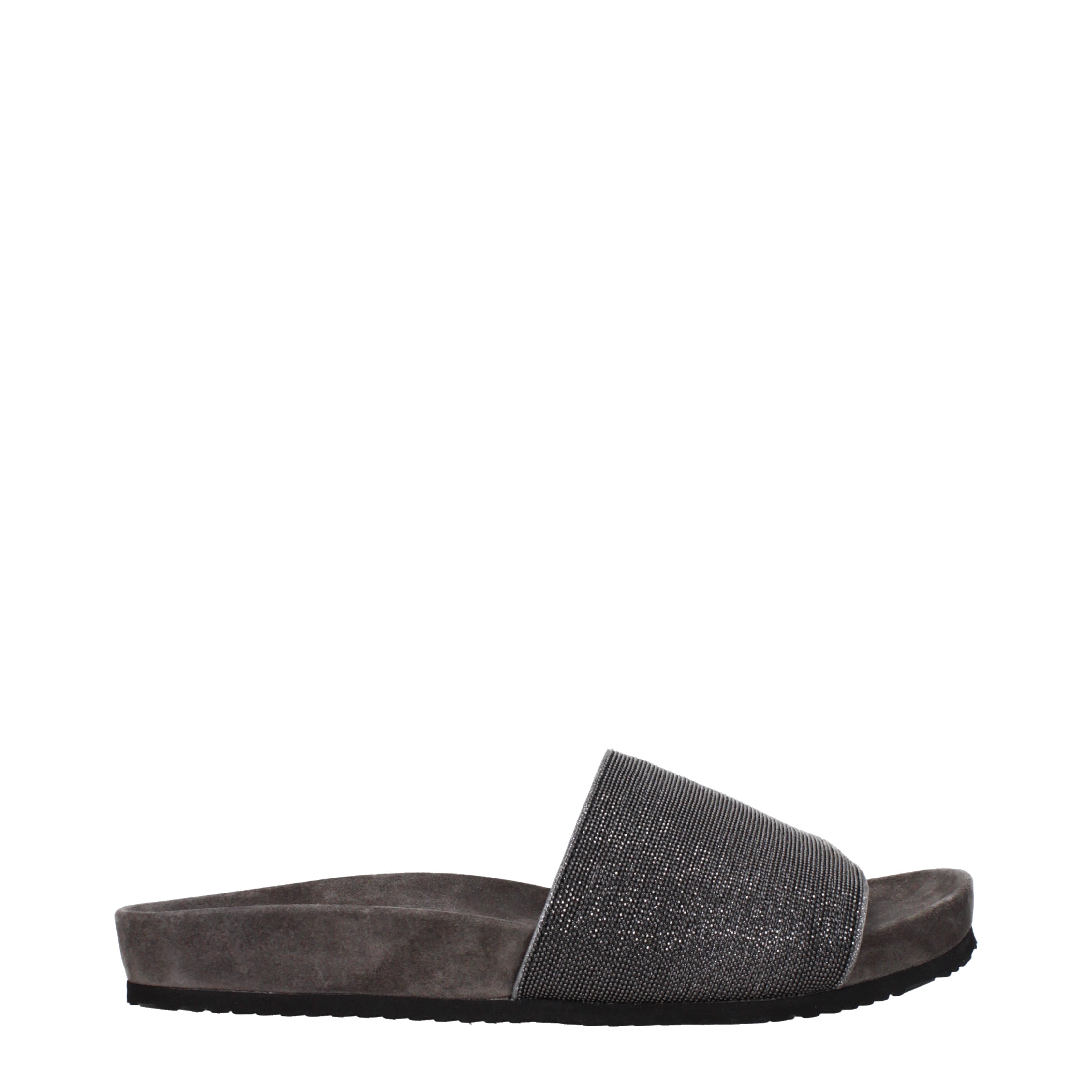 Brunello Cucinelli Donna's Pantofole E Zoccoli In Pelle Scamosciata Grigio/Grigio Scuro