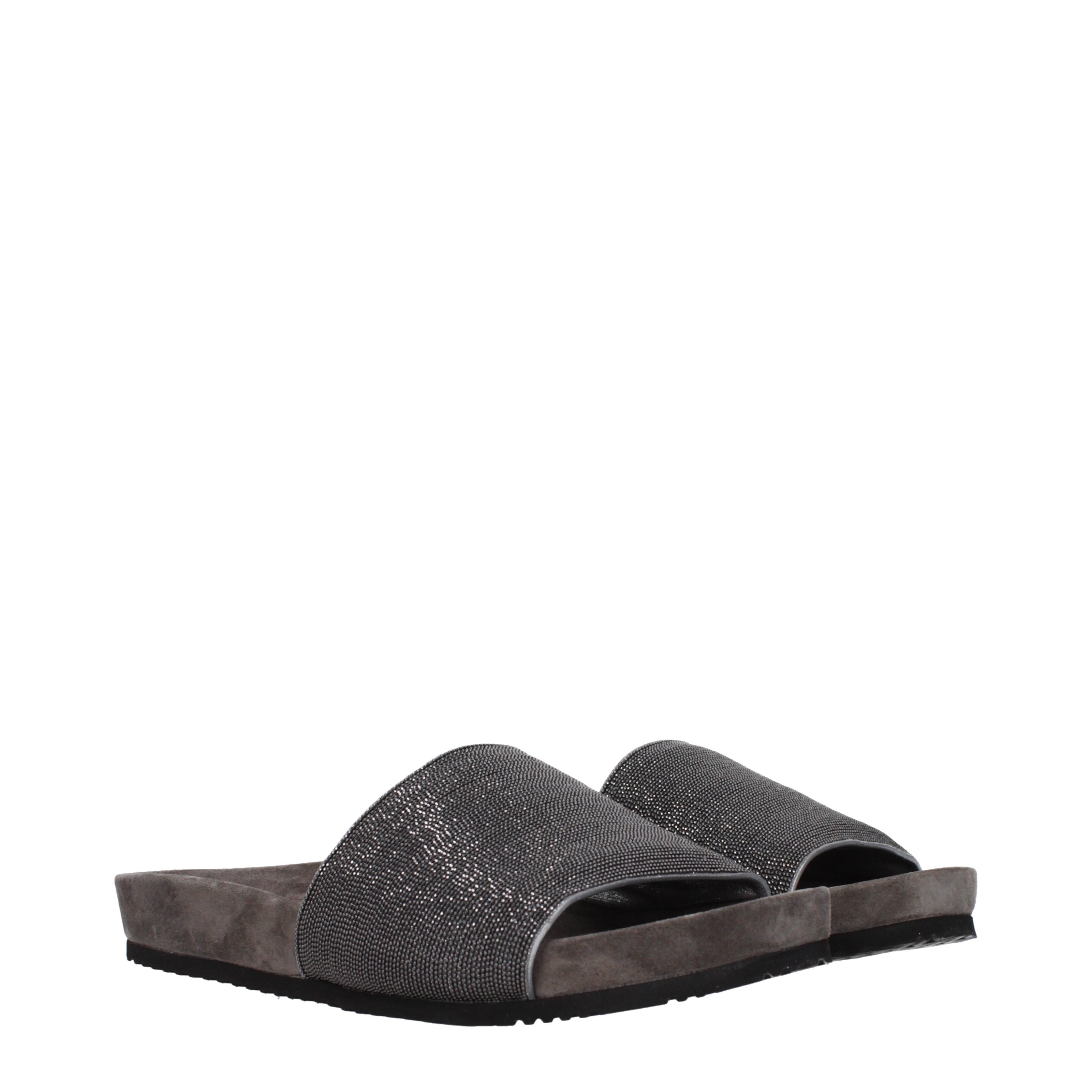 Brunello Cucinelli Donna's Pantofole E Zoccoli In Pelle Scamosciata Grigio/Grigio Scuro