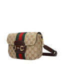 Gucci Horsebit Shoulder Bag Women Fabric Beige/Brown