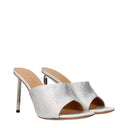 Off White Damens Satinsilberne Sandalen