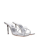 Amina Muaddi Adriana Women's Patent Leather Silver Sandals