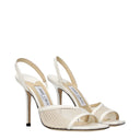 Jimmy Choo Sutton Damens Sandalen aus weißem/lattefarbenem Stoff