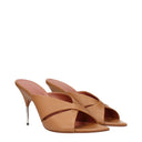 Amina Muaddi Samantha Sandals Women's Leather Brown/Coffee Latte