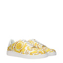 Versace Herrens Sneakers aus weißem/gelbem Leder