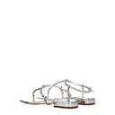 Miu Miu Women's Silver Leather Flip Flops
