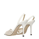 Jimmy Choo Sutton Damens Sandalen aus weißem/lattefarbenem Stoff