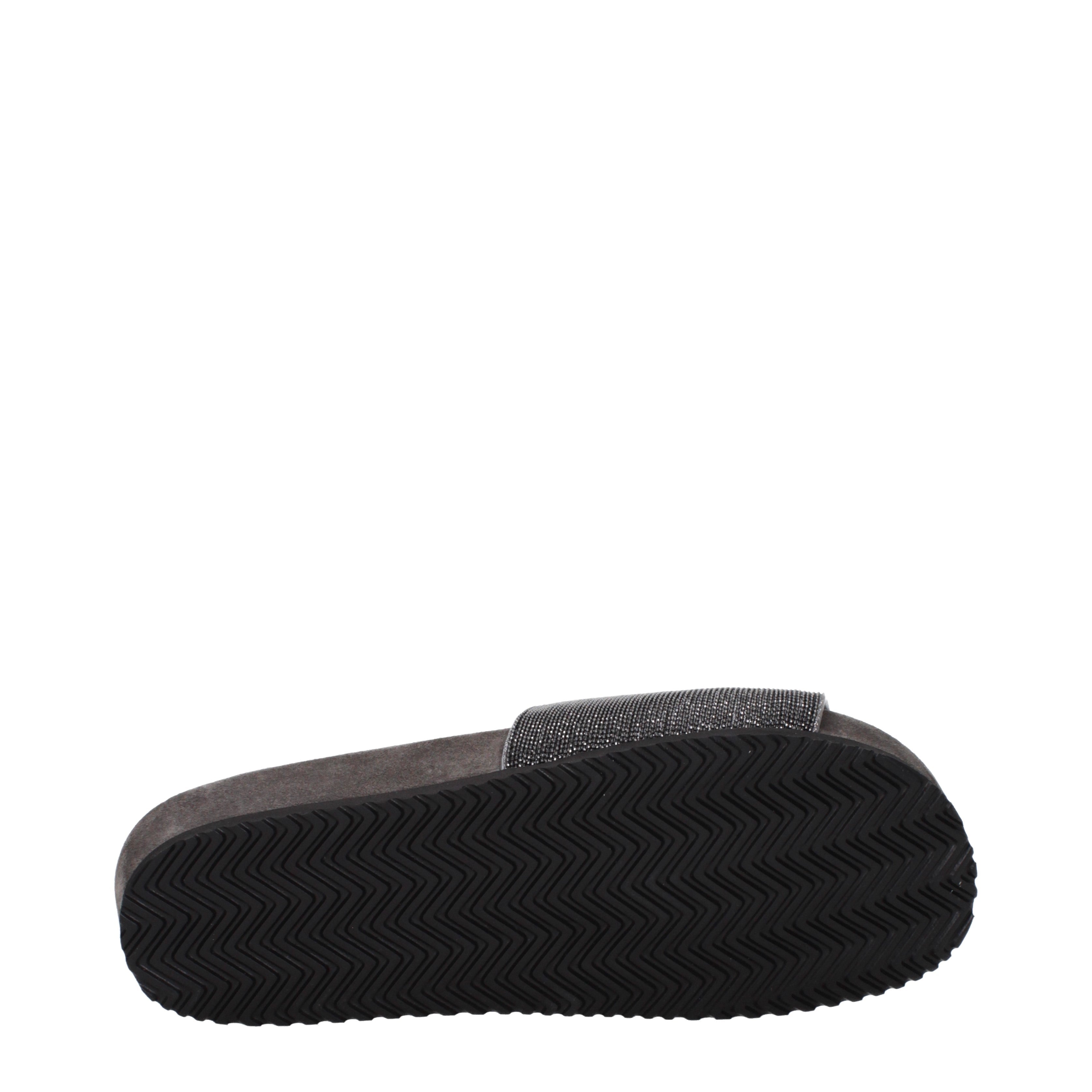 Brunello Cucinelli Donna's Pantofole E Zoccoli In Pelle Scamosciata Grigio/Grigio Scuro