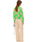 Stine Goya Amara Green And Beige Checkered Cardigan