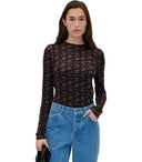 Maglietta a manica lunga monogramma marrone stine