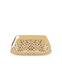 Themoirè Emera Micro Weaved Straw Laminated Gold Clutch Bag